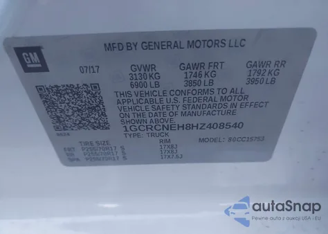 2017 Chevrolet Silverado 1500 Wt from USA, damaged, VIN 1GCRCNEH8HZ408540